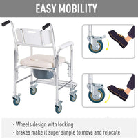 Thumbnail for Mobile Shower Toilet Commode Chair Bath Wheelchair 4 in 1 Bath Stool Folding with Arms