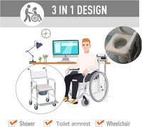 Thumbnail for Mobile Shower Toilet Commode Chair Bath Wheelchair 4 in 1 Bath Stool Folding with Arms