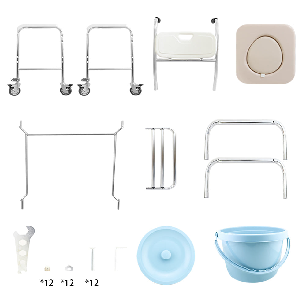 Mobile Shower Toilet Commode Chair Bath Wheelchair 4 in 1 Bath Stool Folding with Arms