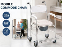 Thumbnail for Mobile Shower Toilet Commode Chair Bath Wheelchair 4 in 1 Bath Stool Folding with Arms