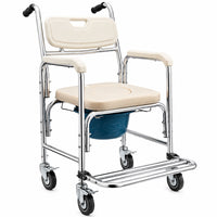 Thumbnail for Mobile Shower Toilet Commode Chair Bath Wheelchair 4 in 1 Bath Stool Folding with Arms