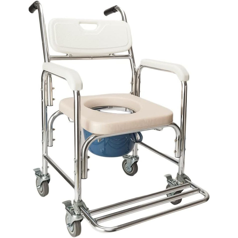 Mobile Shower Toilet Commode Chair Bath Wheelchair 4 in 1 Bath Stool Folding with Arms