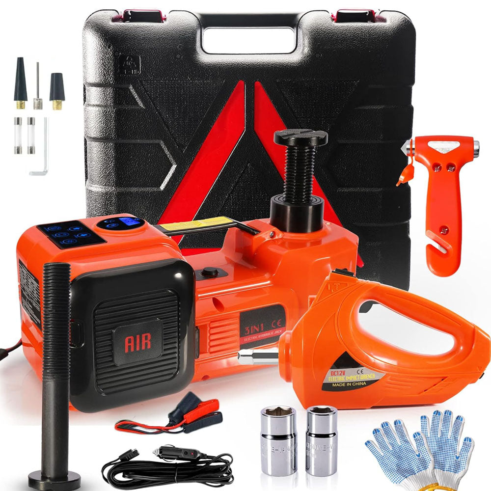 5Ton 12V Car Electric Hydraulic Floor Jack Lift + Impact Wrench Kit Box 3 in 1