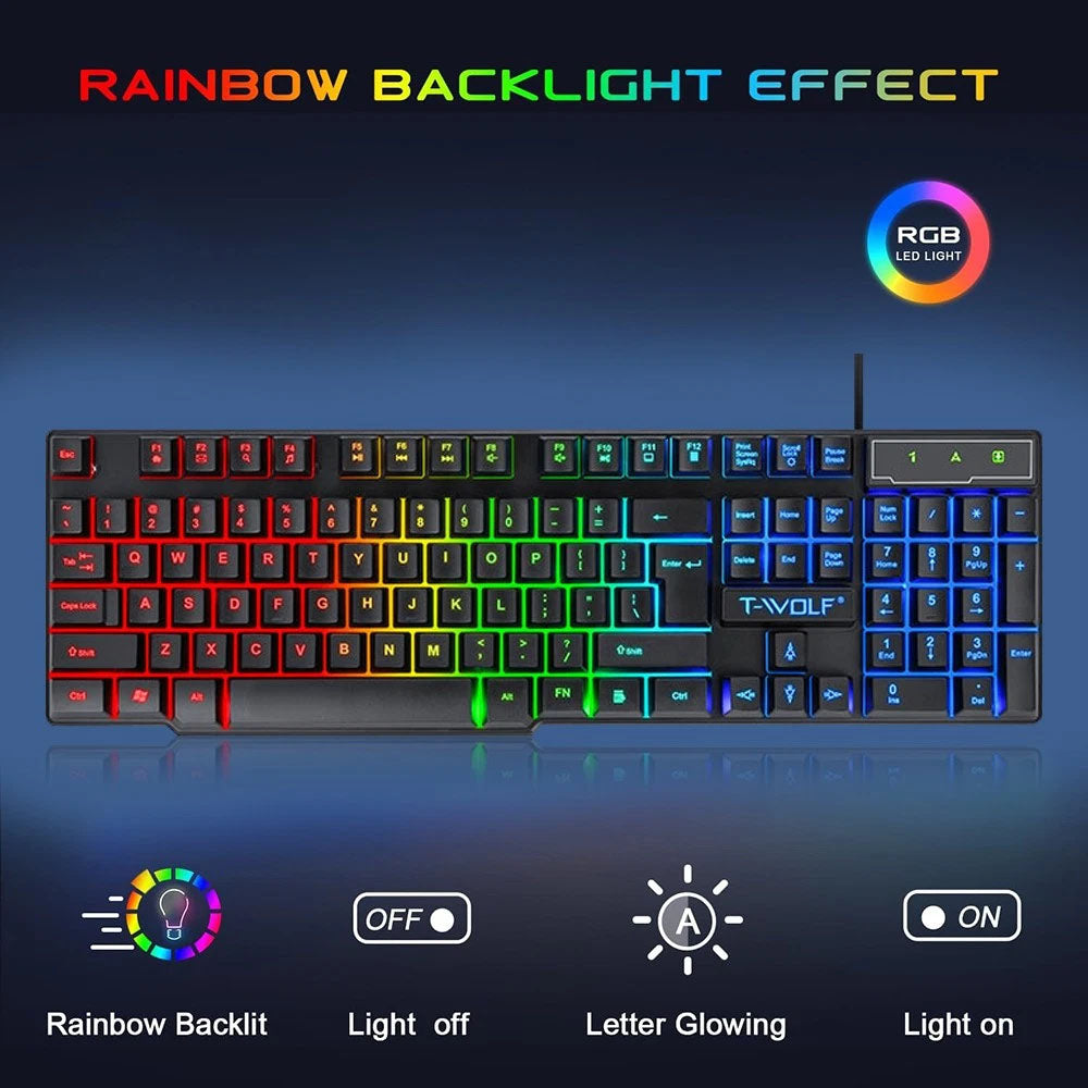 5 in 1 Layout Wired 104 Keys Gaming Keyboard Mouse Headphone Speaker RGB PC Xbox