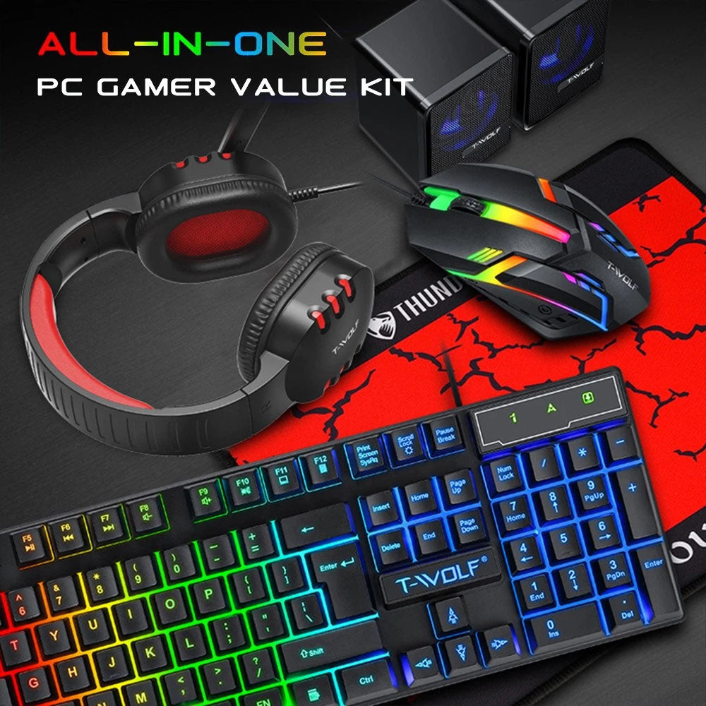 5 in 1 Layout Wired 104 Keys Gaming Keyboard Mouse Headphone Speaker RGB PC Xbox