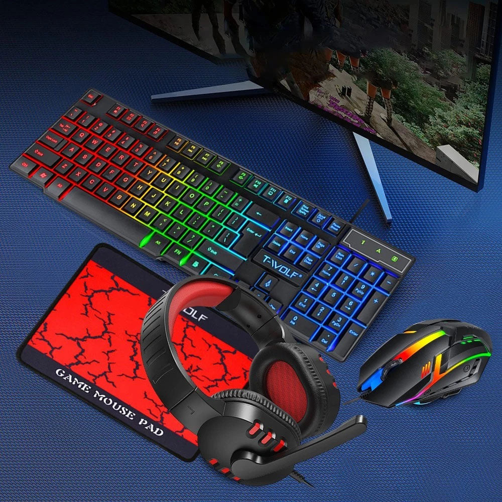 5 in 1 Layout Wired 104 Keys Gaming Keyboard Mouse Headphone Speaker RGB PC Xbox