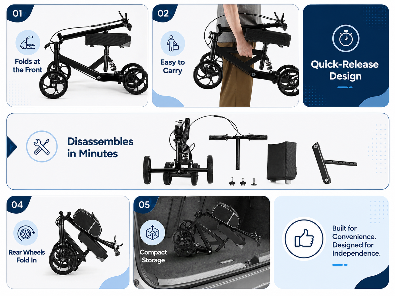 Knee Scooter Walker Steerable Mobility Walking Equipment Wheelchair Medical Crutch Broken Foot Ankle Leg Surgery Injury