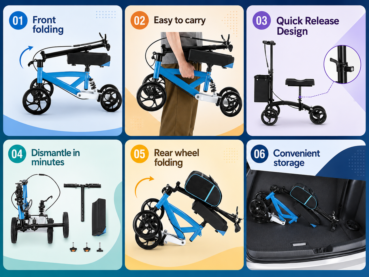 Knee Scooter Walker Steerable Mobility Walking Equipment Wheelchair Medical Crutch Broken Foot Ankle Leg Surgery Injury