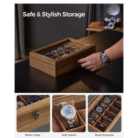 Thumbnail for 12 Slot Wood Watch Box With Large Glass Lid - Rustic Walnut