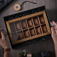 Thumbnail for 12 Slot Wood Watch Box With Large Glass Lid - Rustic Walnut