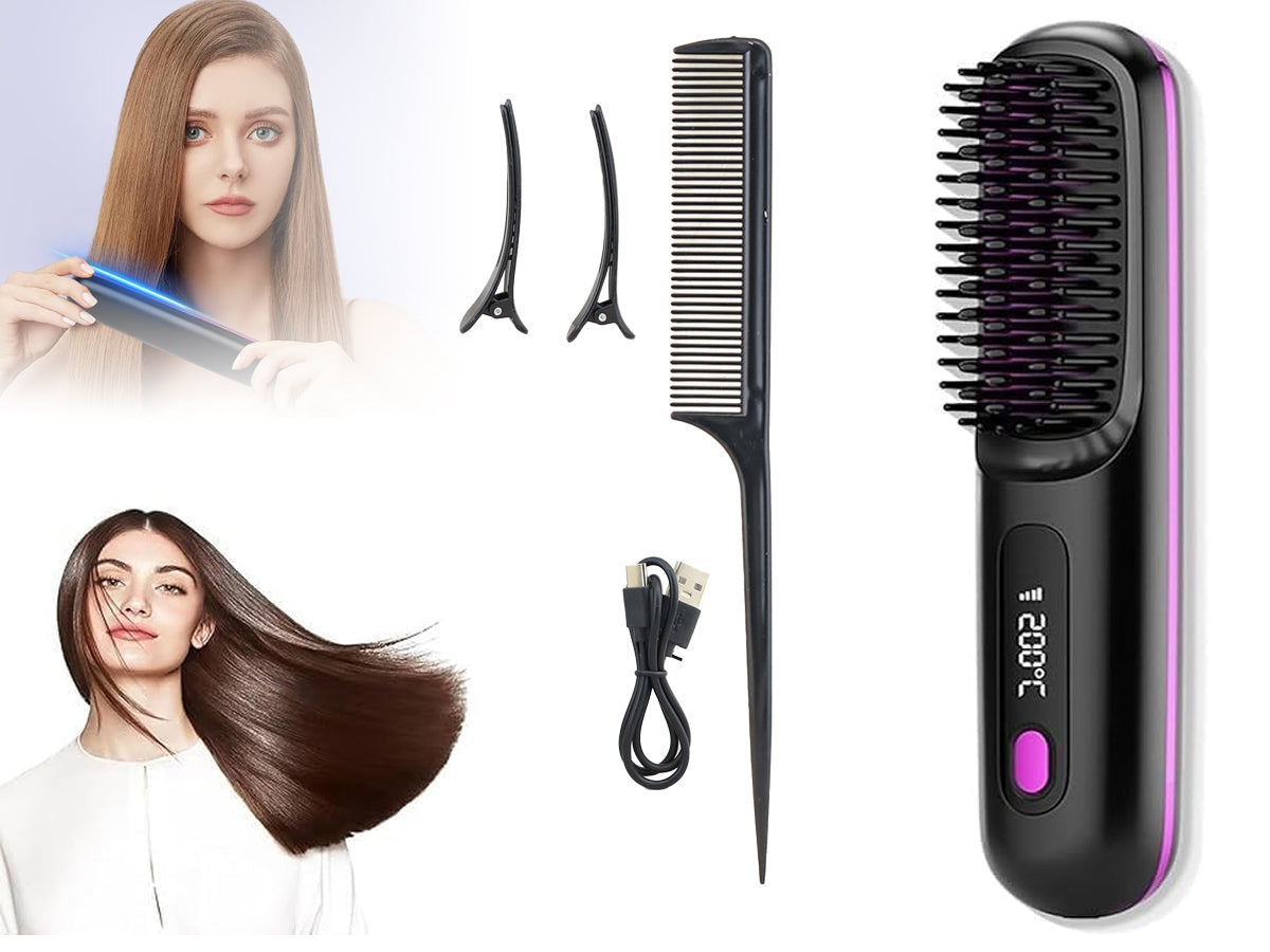 Cordless Hair Straightener Brush 3 Setting