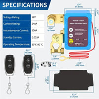 Thumbnail for Wireless Remote 240A Car Battery Disconnect Switch Isolator