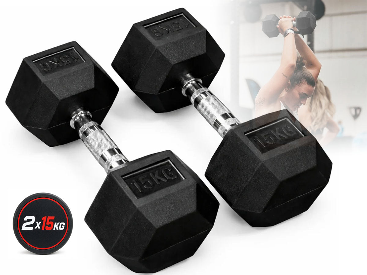 Dumbbell Set - 2 x 15kg Hex Weights