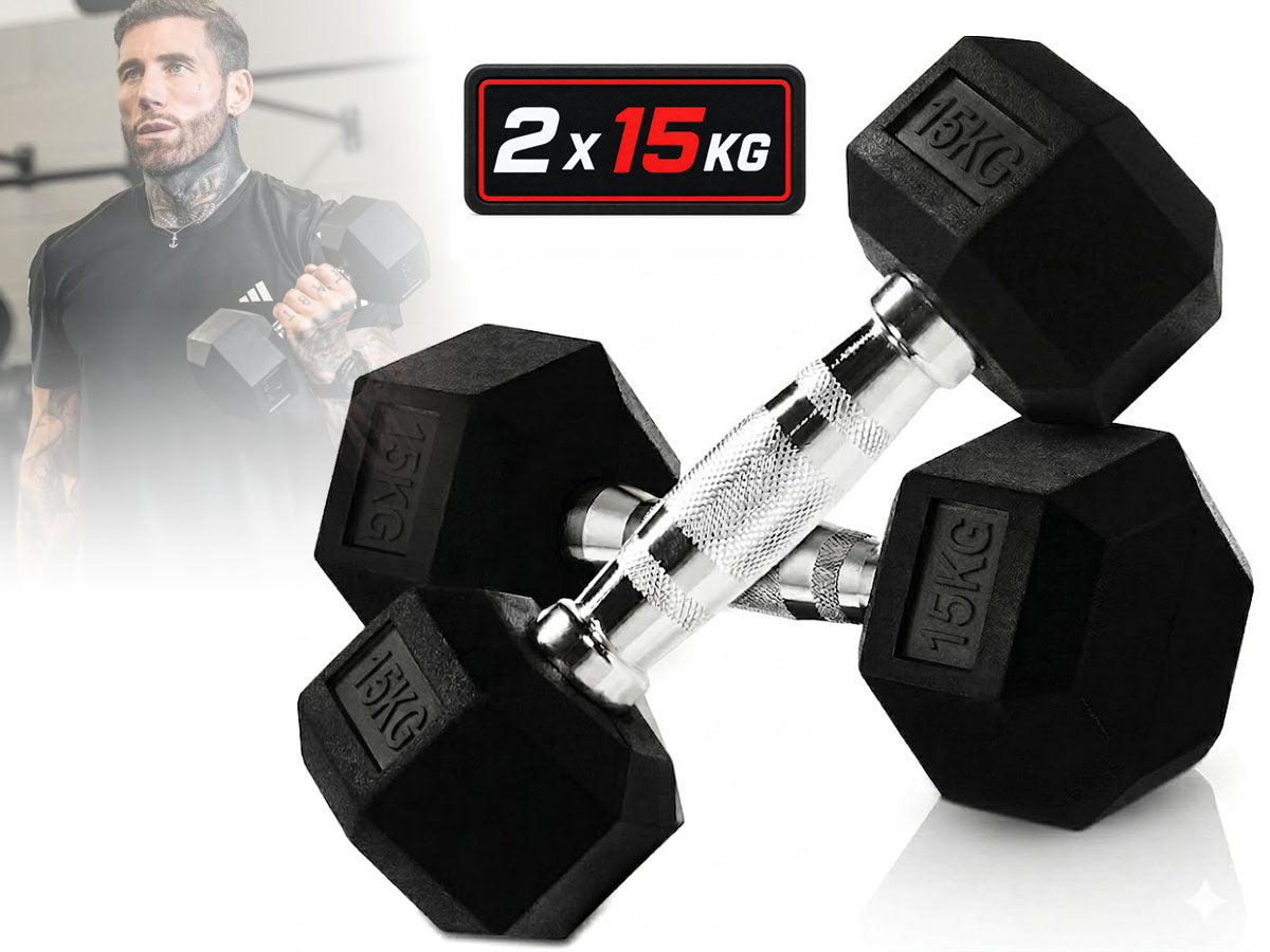Dumbbell Set - 2 x 15kg Hex Weights