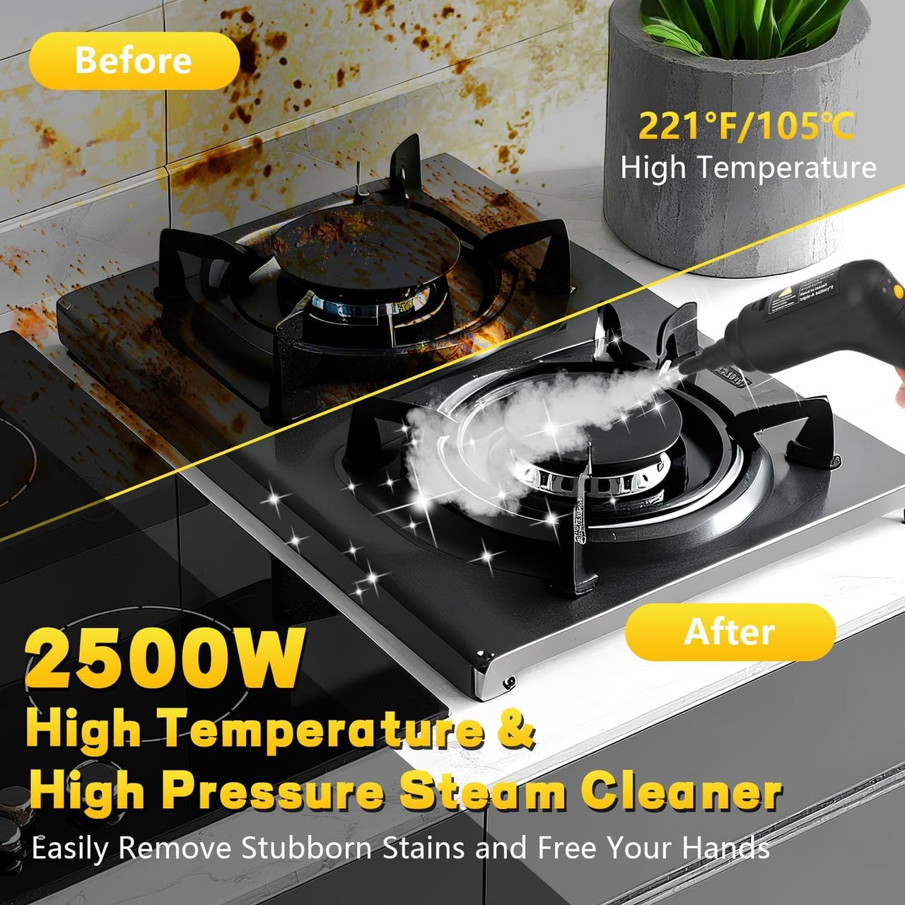 Handheld 2500W Steam Cleaner High Temperature Pressurized