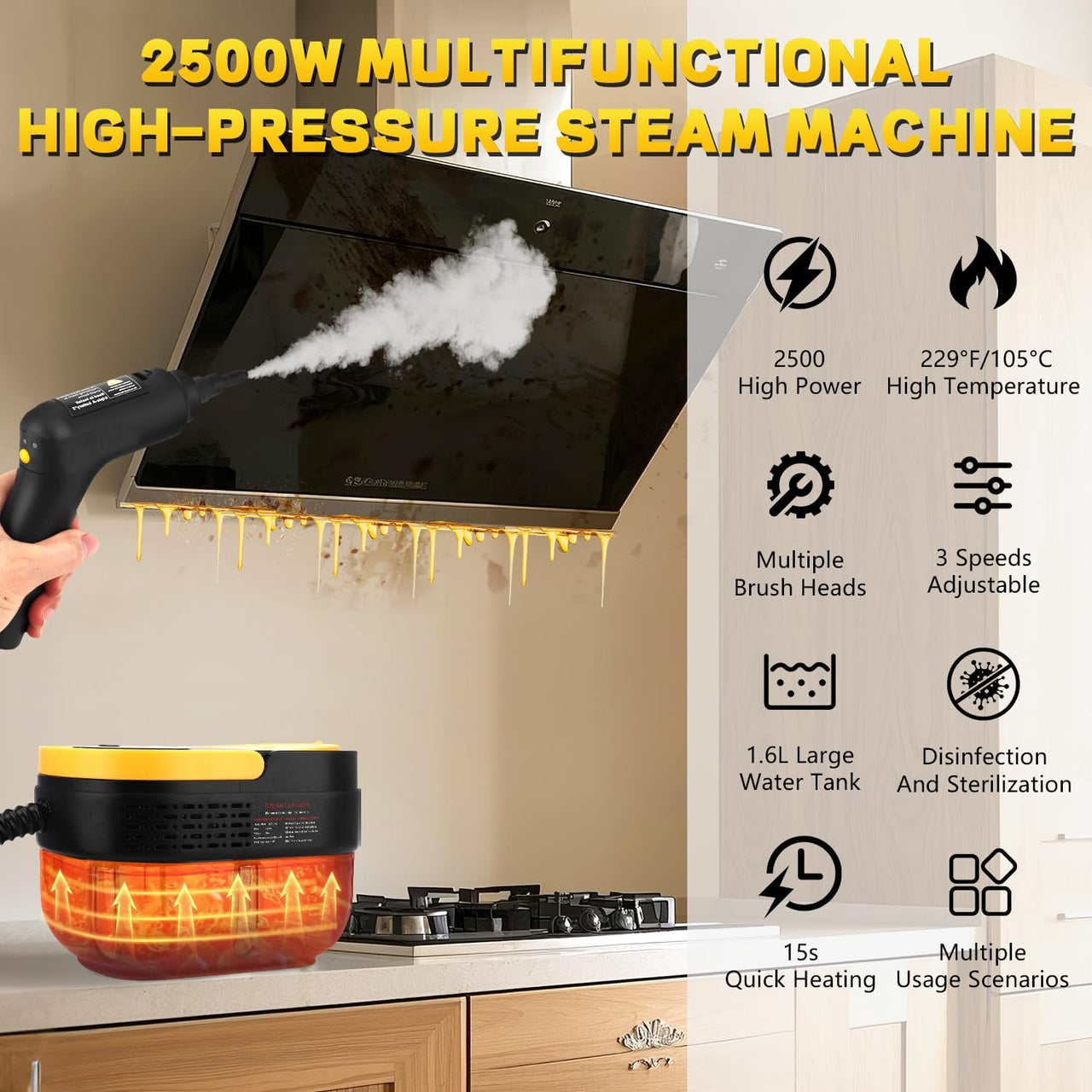 Handheld 2500W Steam Cleaner High Temperature Pressurized