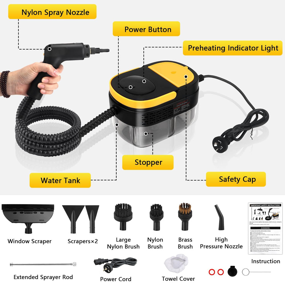 Handheld 2500W Steam Cleaner High Temperature Pressurized