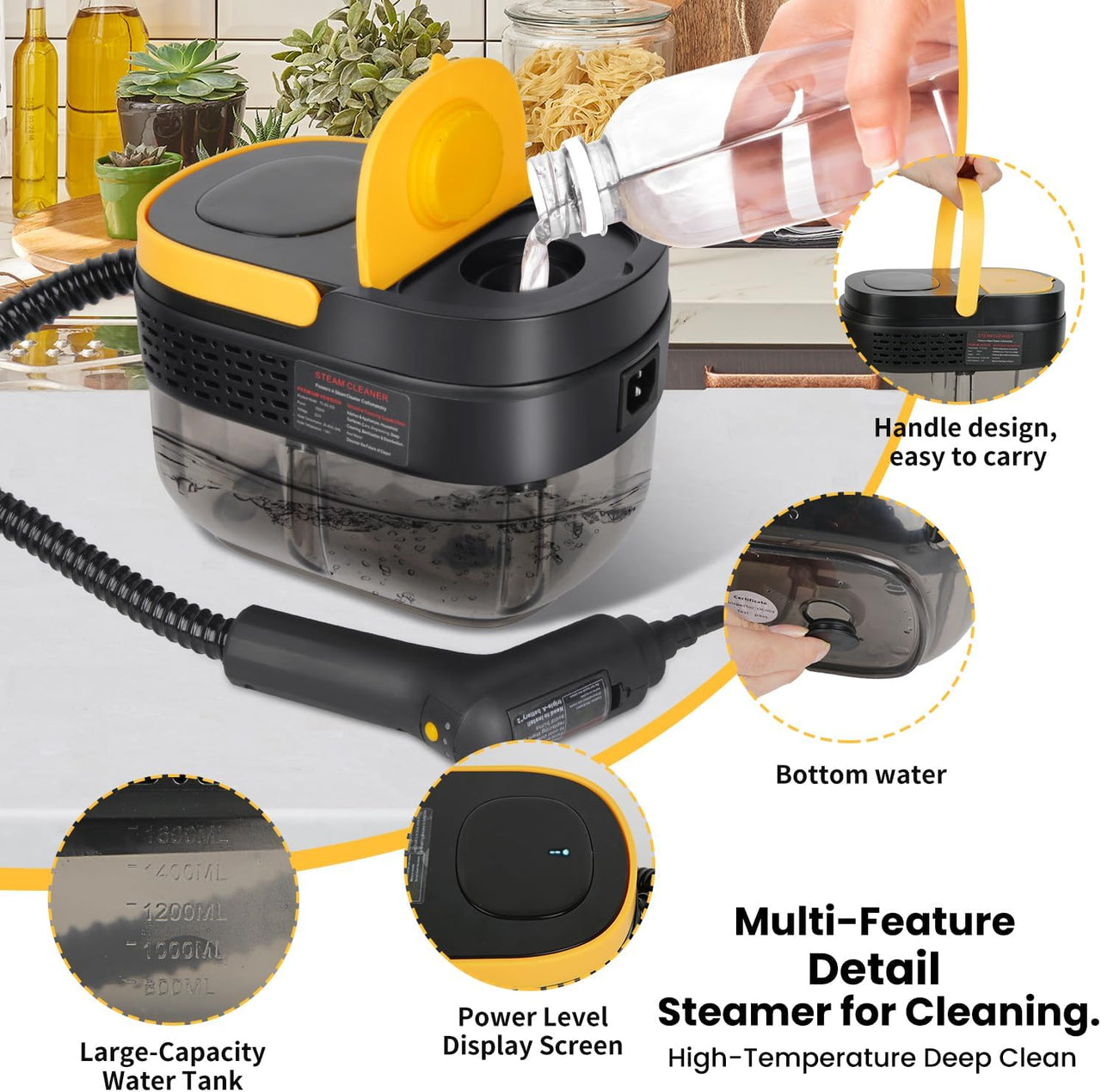 Handheld 2500W Steam Cleaner High Temperature Pressurized