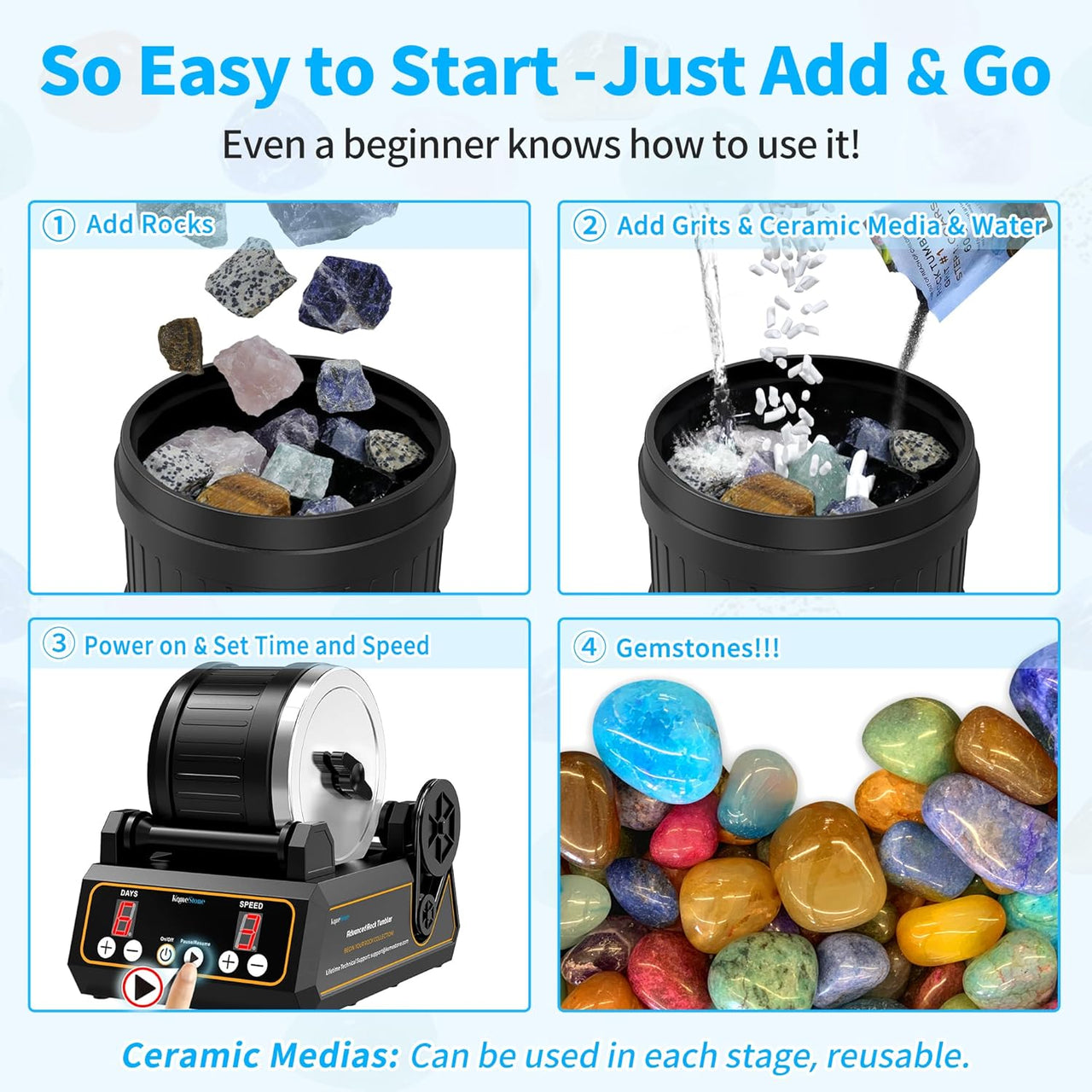 KomeStone Advanced Professional Rock Tumbler Kit