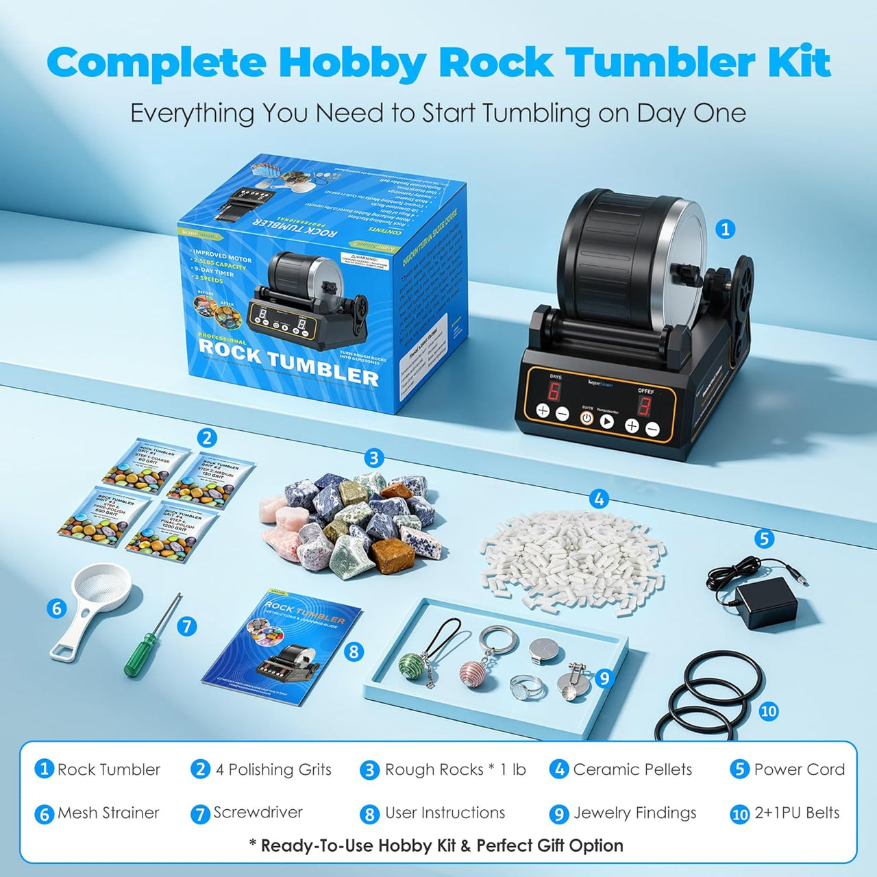 KomeStone Advanced Professional Rock Tumbler Kit