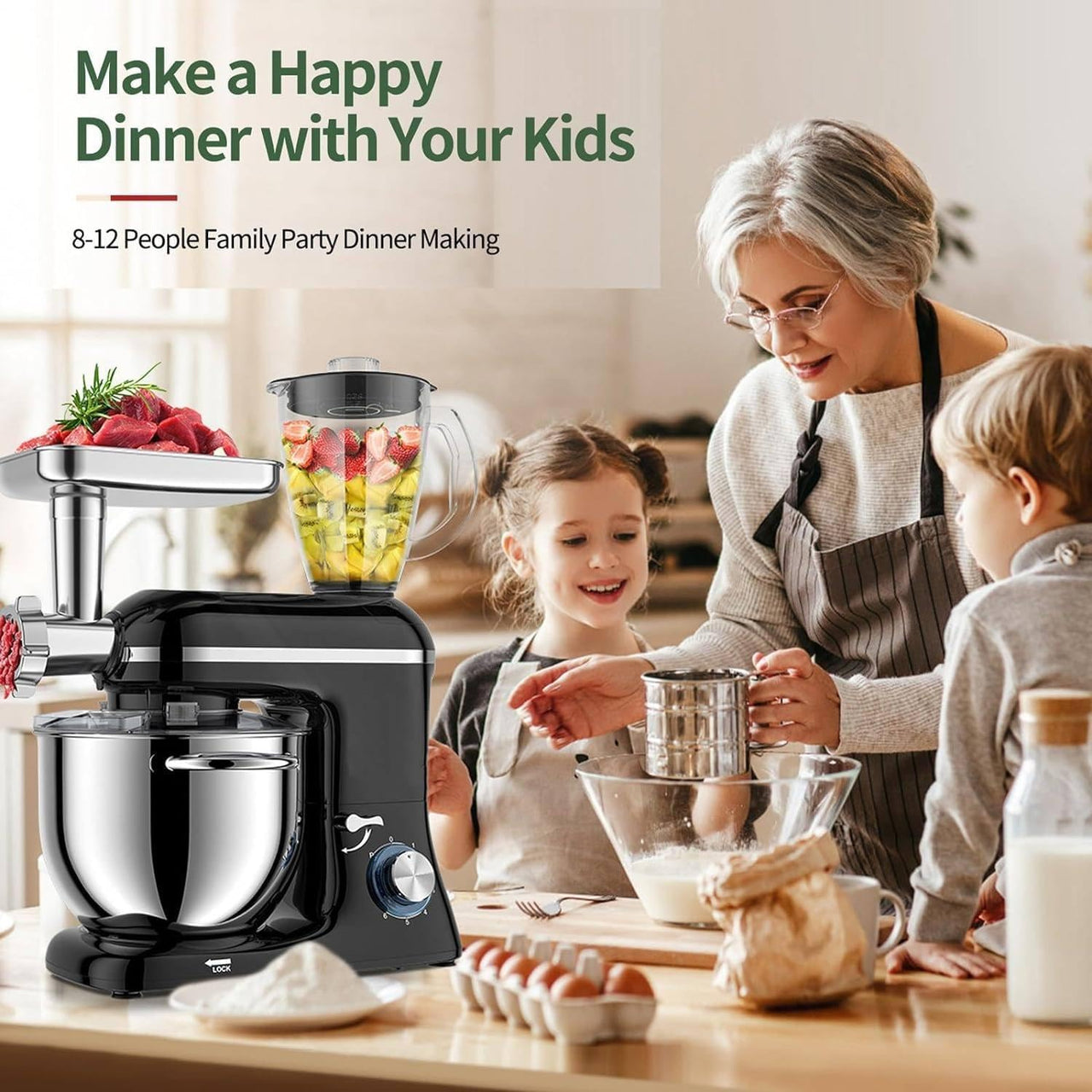 1500W 6L Kitchen Stand Mixer Stainless Steel Bowl with Blender