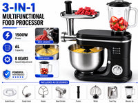 Thumbnail for 1500W 6L Kitchen Stand Mixer Stainless Steel Bowl with Blender