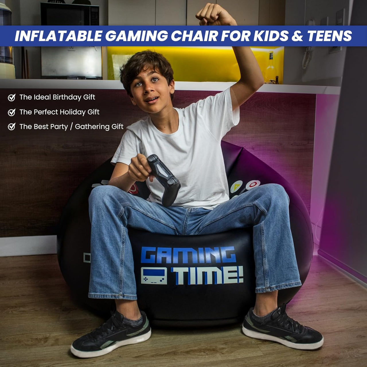 Inflatable Gaming Bean Bag Chair with Cup Holder