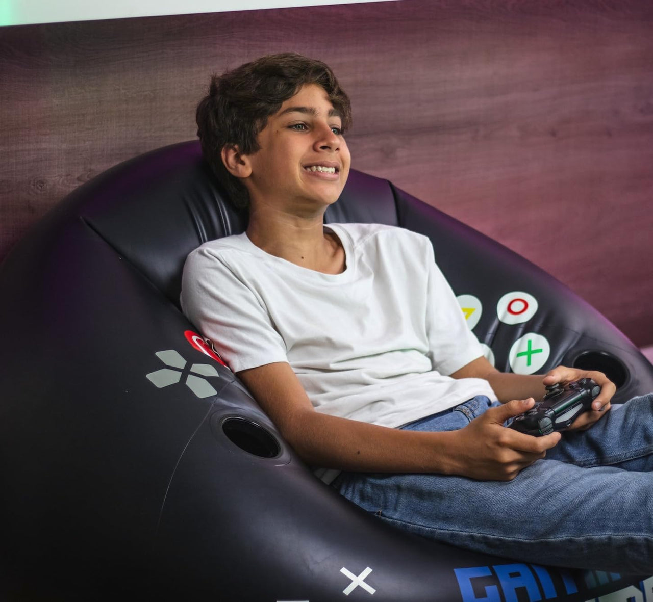 Inflatable Gaming Bean Bag Chair with Cup Holder