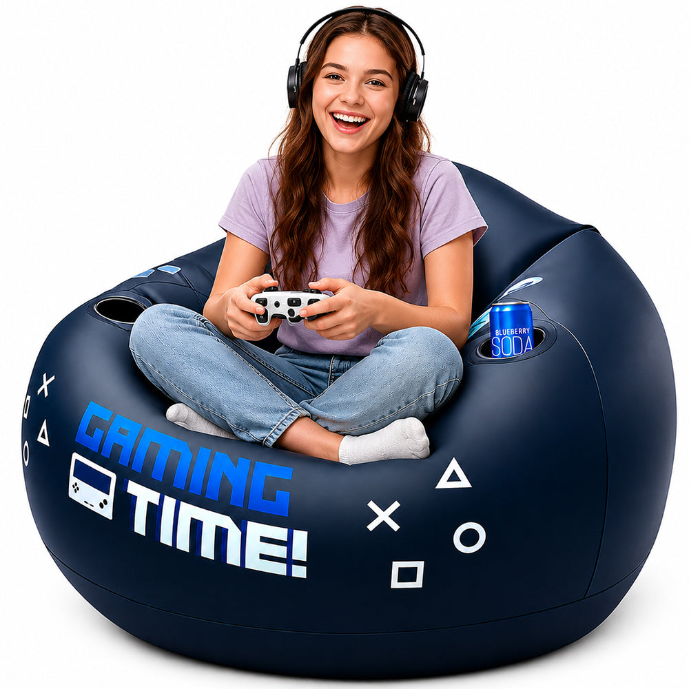 Inflatable Gaming Bean Bag Chair with Cup Holder