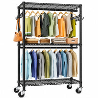 Thumbnail for Clothes Rack Stand - Portable Closets Heavy Duty Rolling Garment Rack 3 Tiers