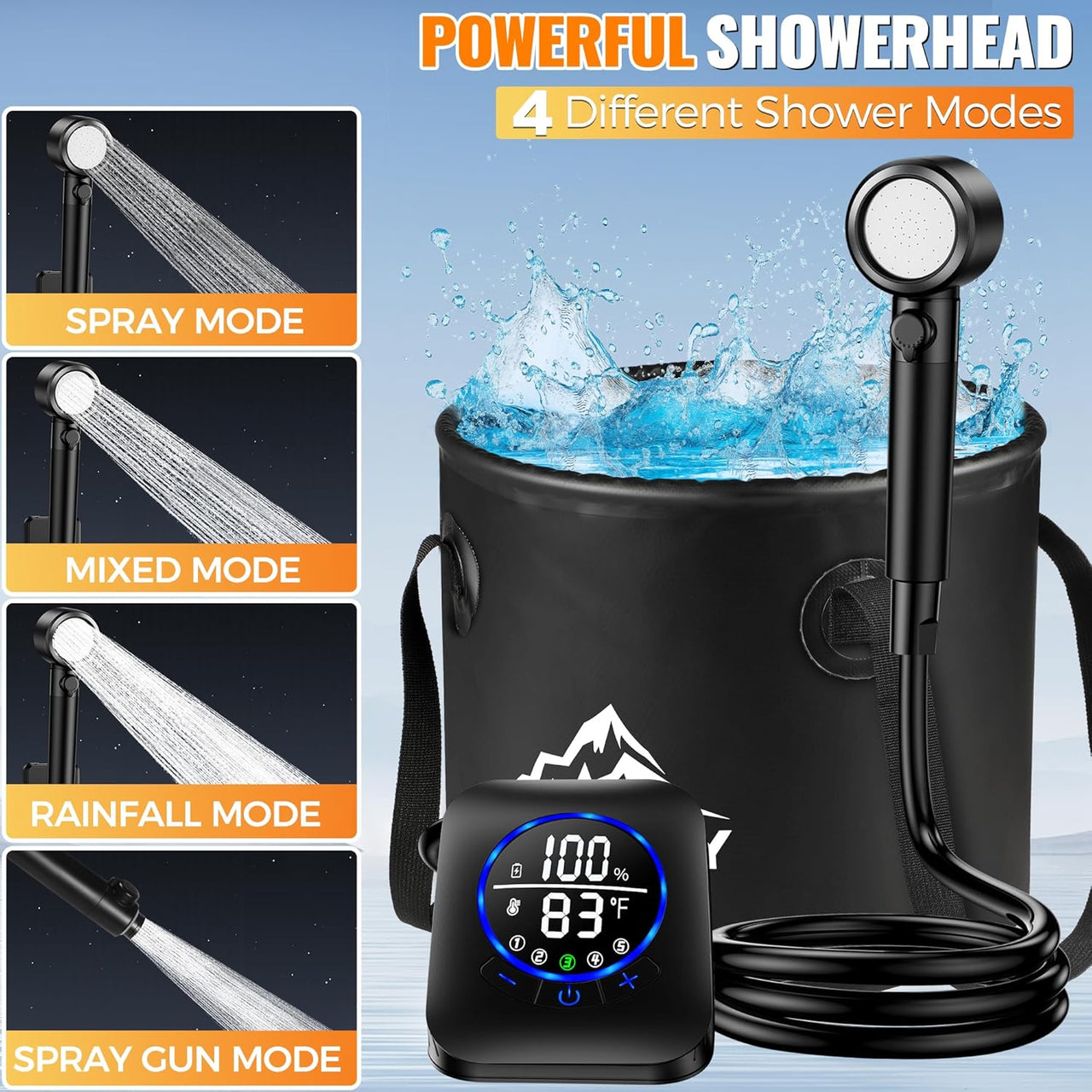 Portable Camping Shower Kit with Folding Bucket