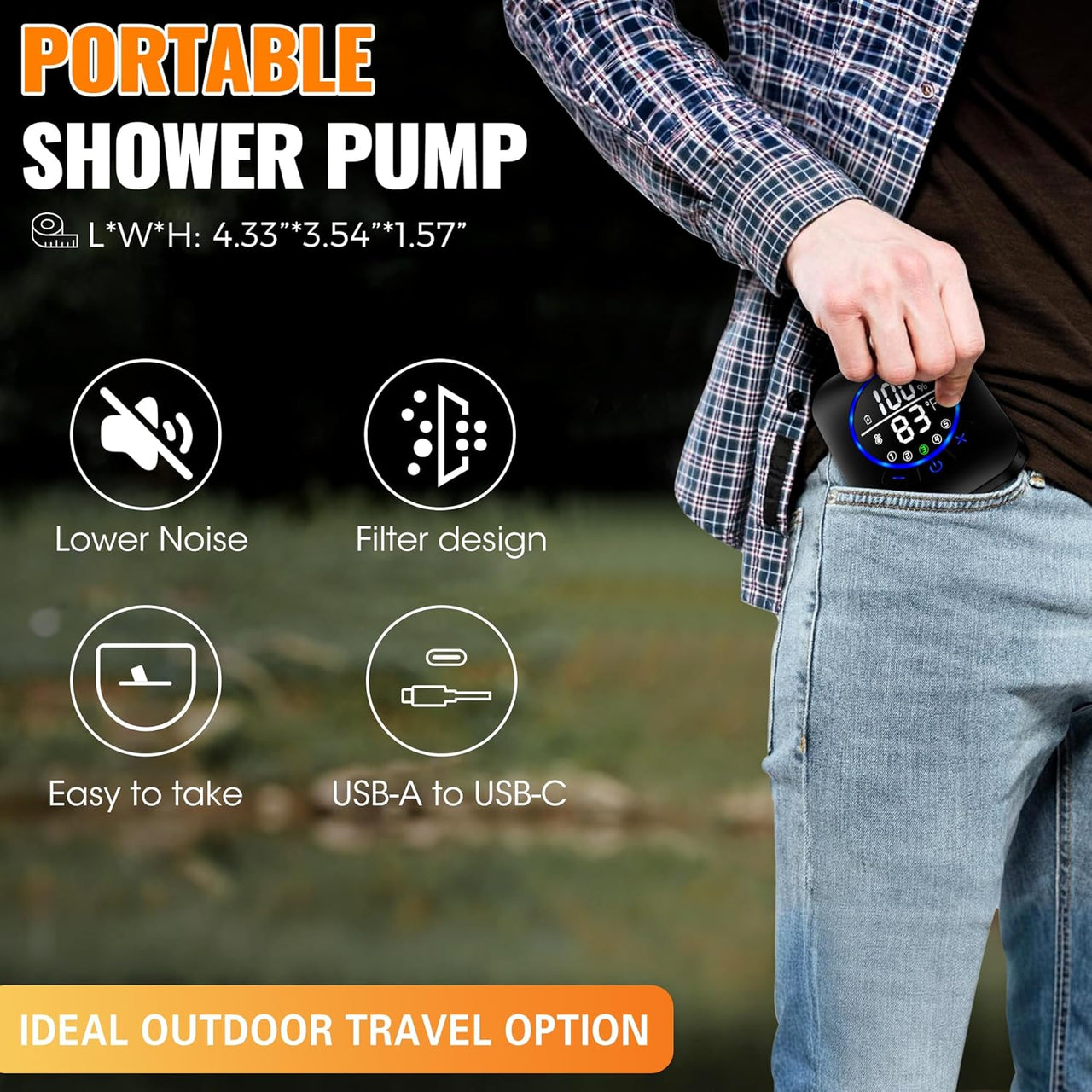 Portable Camping Shower Kit with Folding Bucket