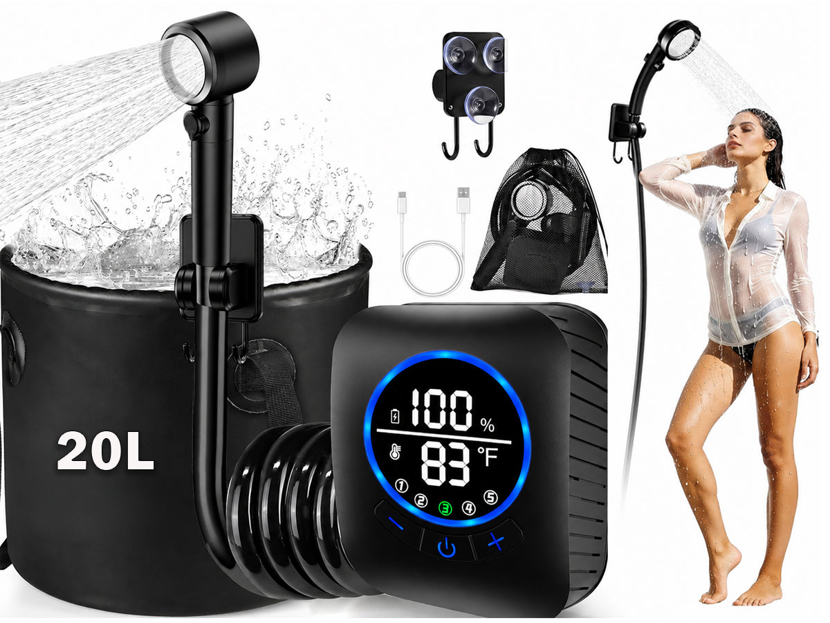 Portable Camping Shower Kit with Folding Bucket