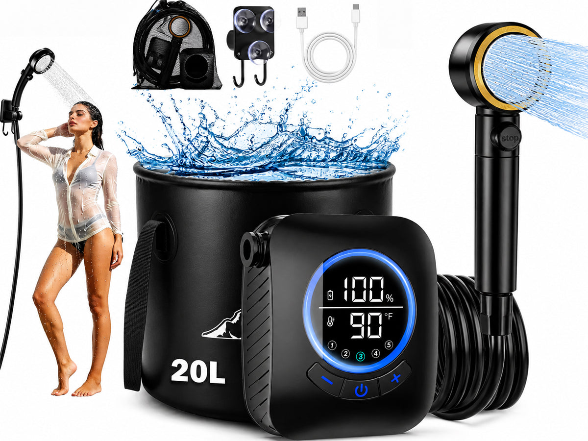 Portable Camping Shower Kit with Folding Bucket