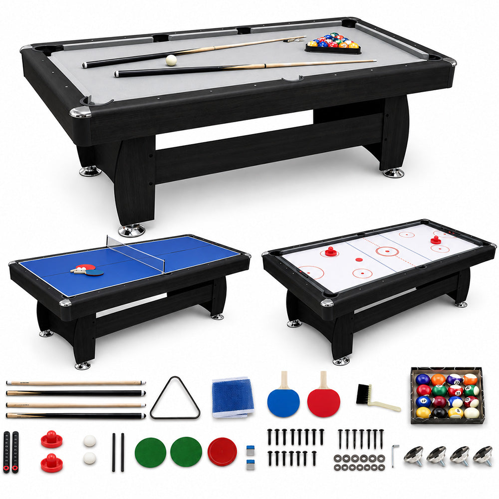 7Ft Multi Function 3 in 1 Pool Table Hockey Tennis Table With A Electronic Puck