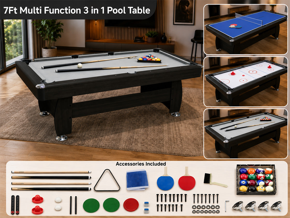 7Ft Multi Function 3 in 1 Pool Table Hockey Tennis Table With A Electronic Puck