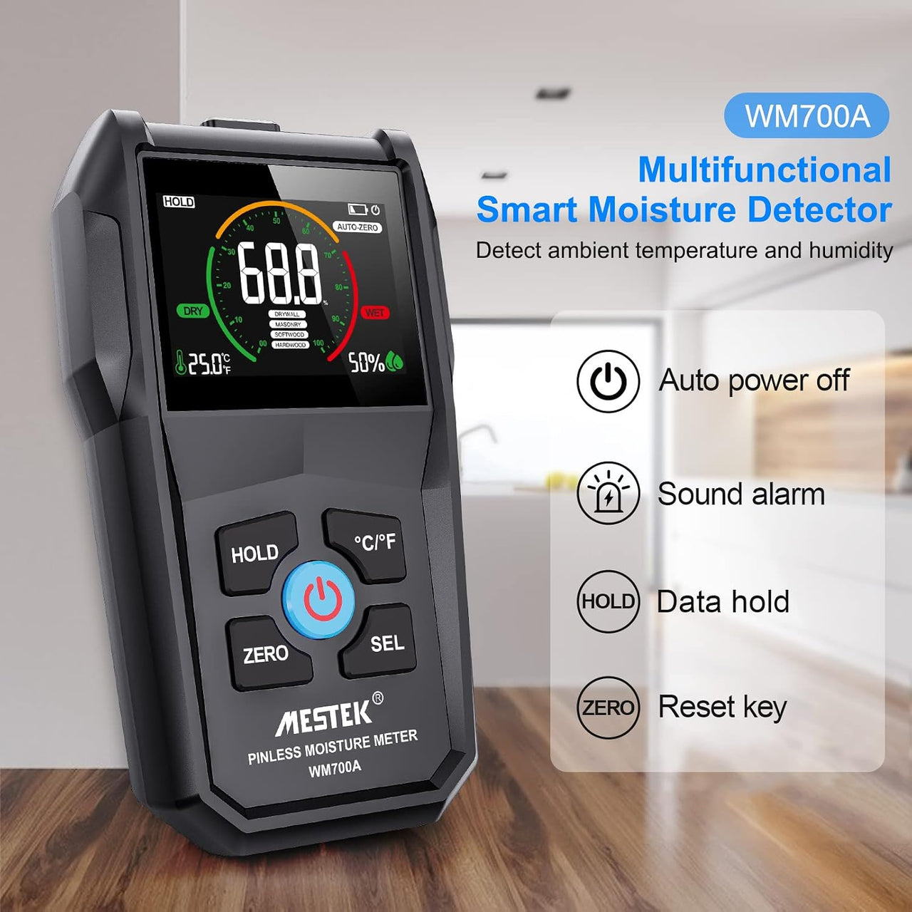 Inductive Pinless Moisture Meter with Colour Display