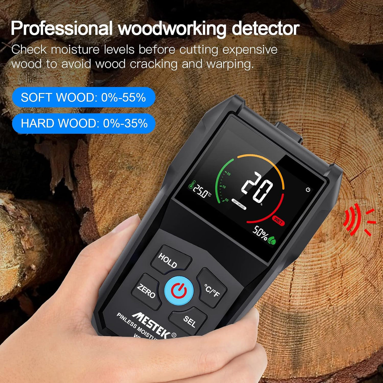 Inductive Pinless Moisture Meter with Colour Display