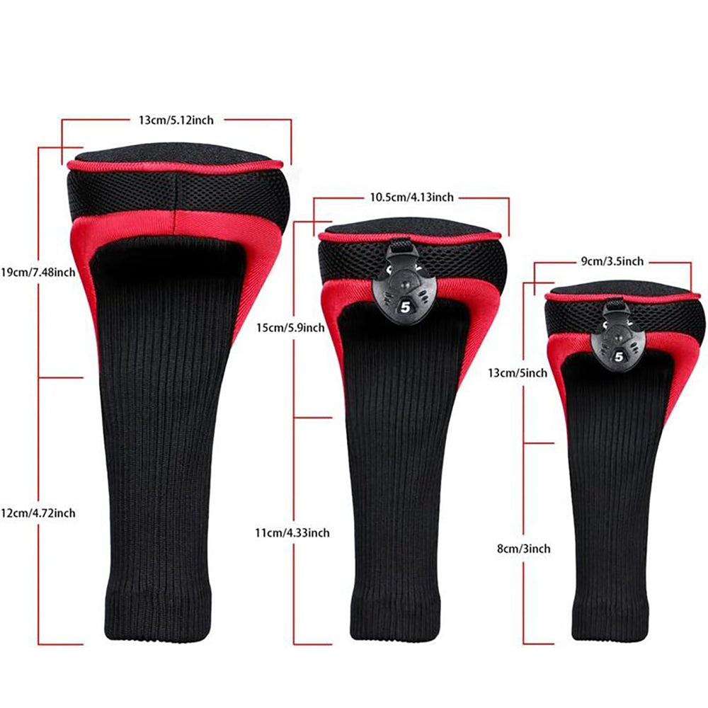 3pcs Golf Club Head Covers for Driver and Fairway Woods, Golf Accessories(Red&Black)