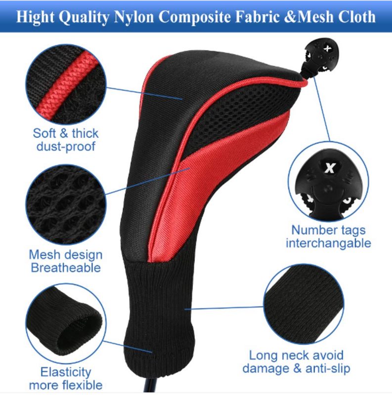 3pcs Golf Club Head Covers for Driver and Fairway Woods, Golf Accessories(Red&Black)