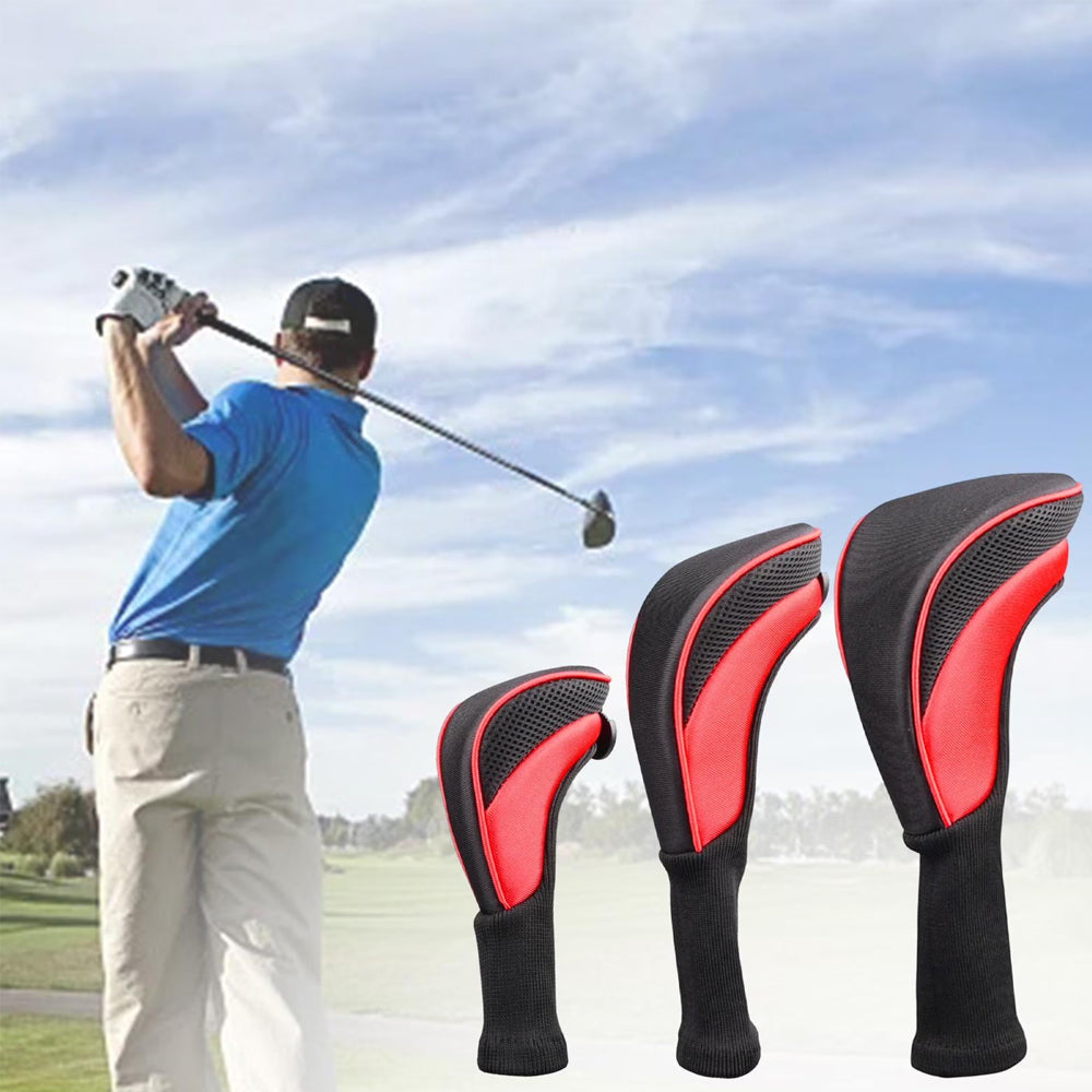 3pcs Golf Club Head Covers for Driver and Fairway Woods, Golf Accessories(Red&Black)