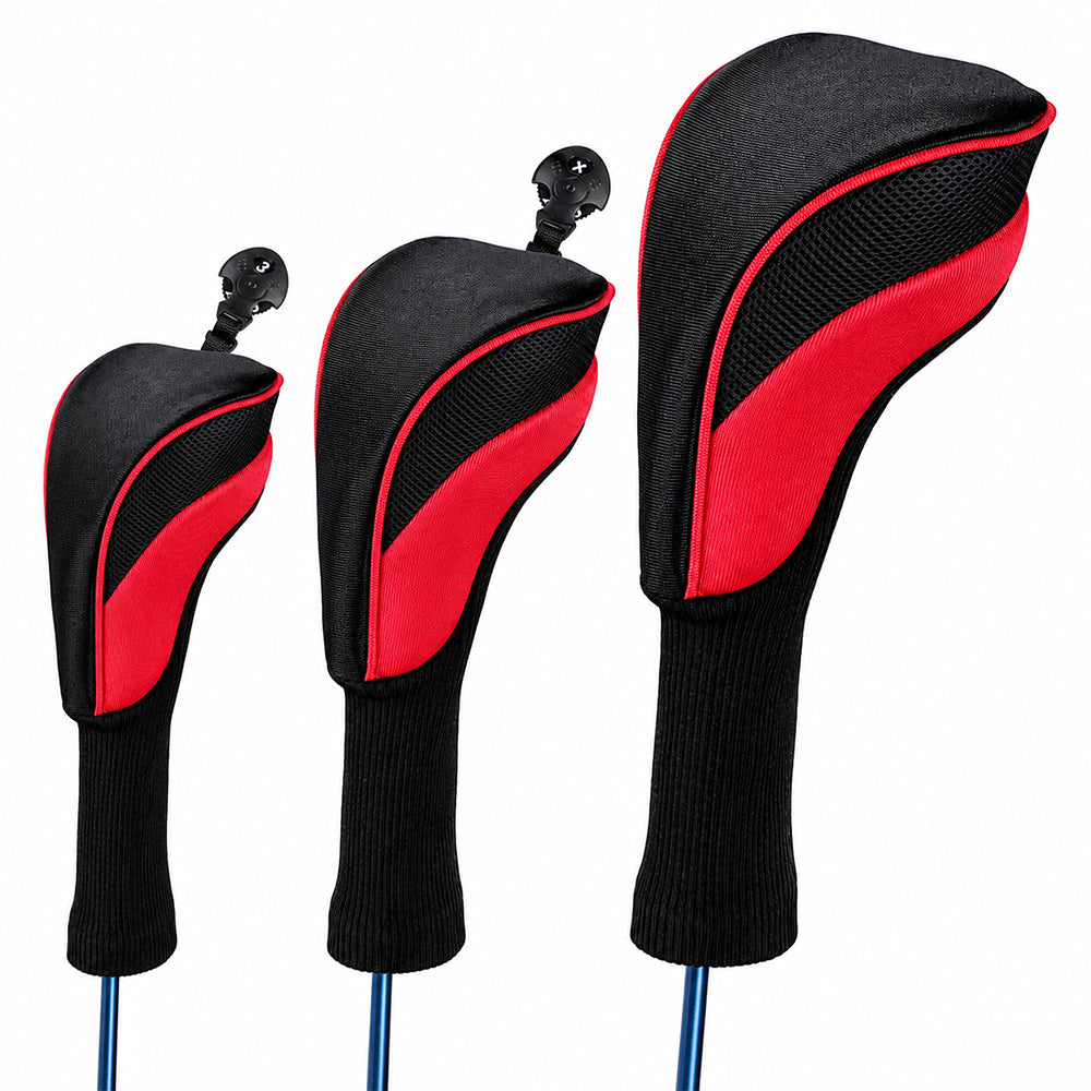 3pcs Golf Club Head Covers for Driver and Fairway Woods, Golf Accessories(Red&Black)