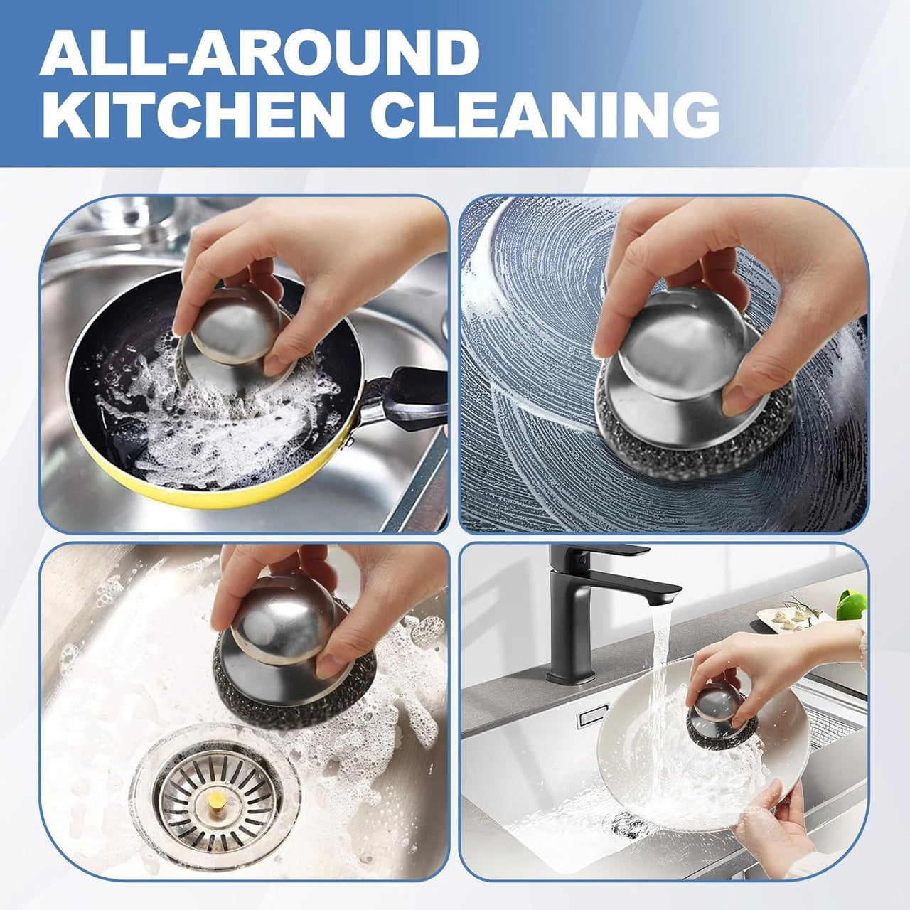8PCS Steel Wool Scrubber Set with 2 Handles