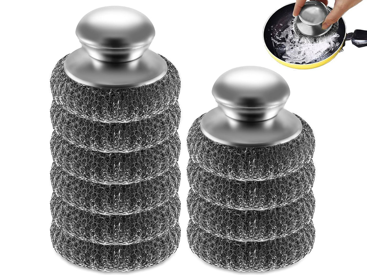 8PCS Steel Wool Scrubber Set with 2 Handles