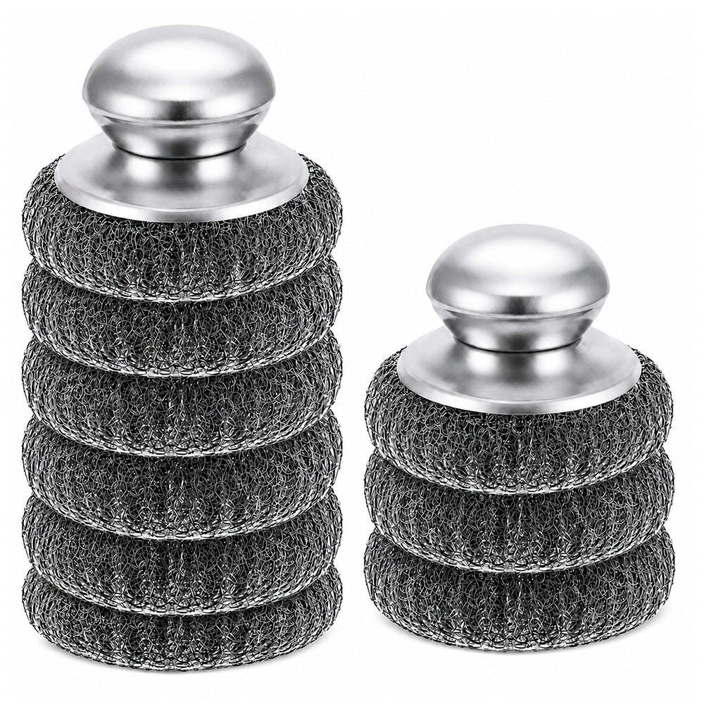 8PCS Steel Wool Scrubber Set with 2 Handles