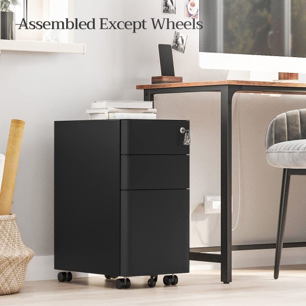 Office Filing Cabinet with Wheels, Lock File Organiser