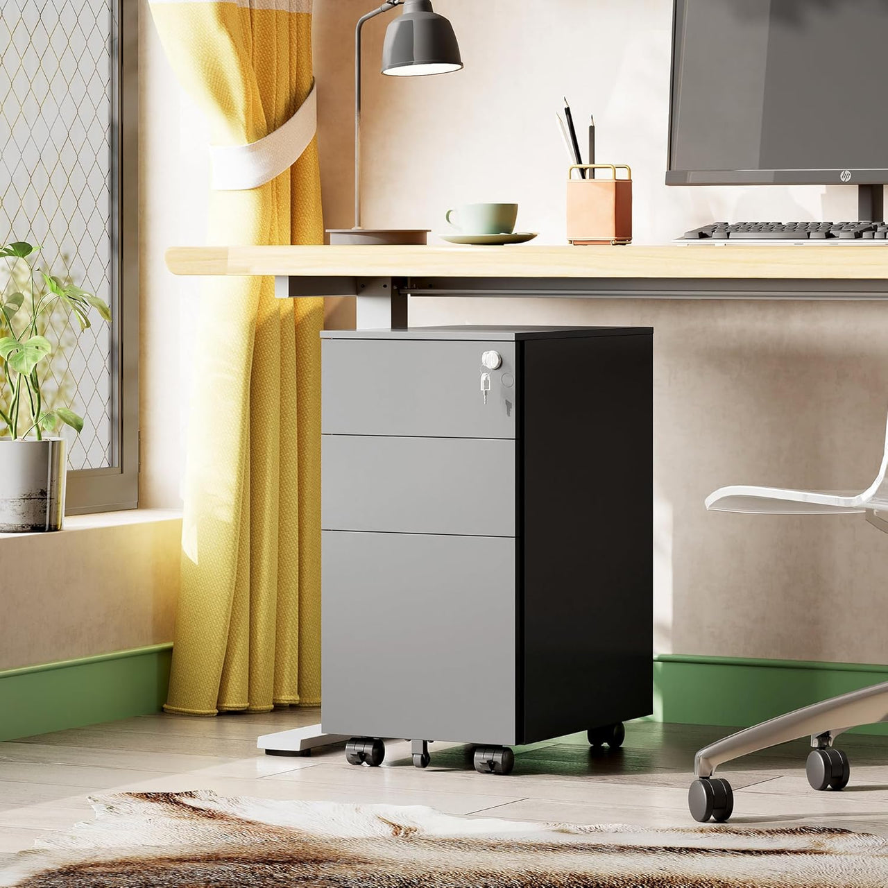 Office Filing Cabinet with Wheels, Lock File Organiser