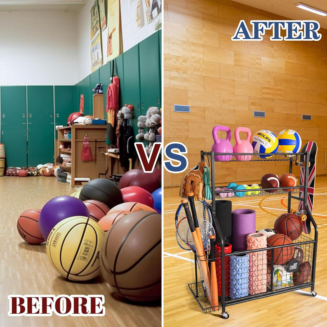 Sports Equipment Garage Organizer Rolling Ball Storage Rack