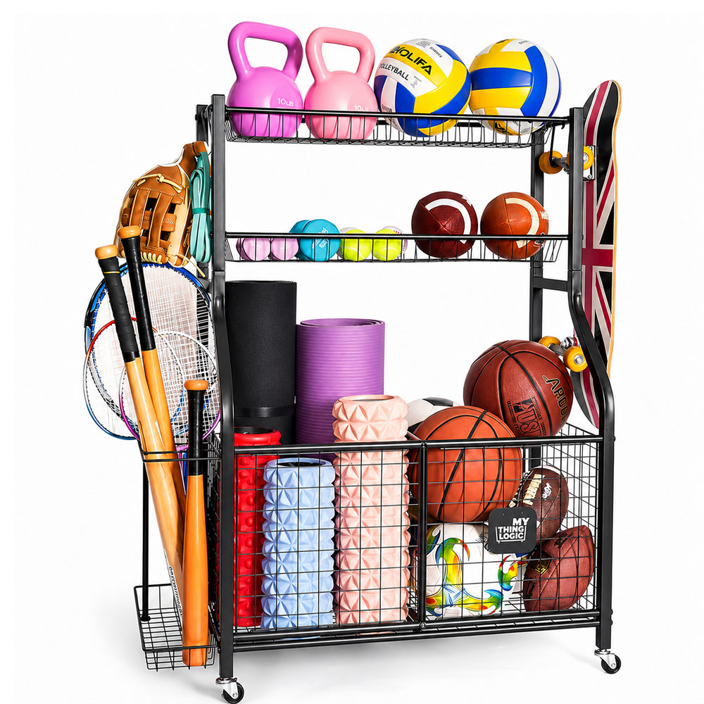 Sports Equipment Garage Organizer Rolling Ball Storage Rack