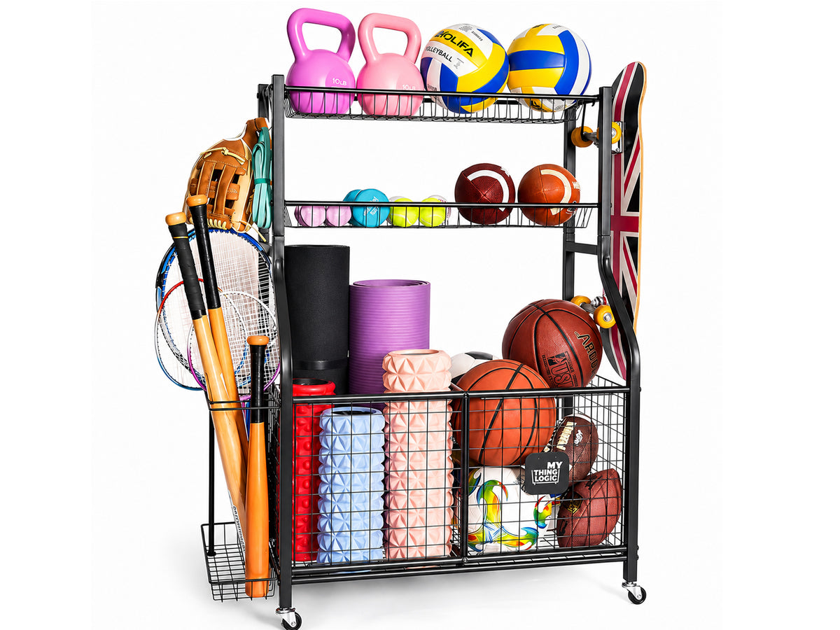 Sports Equipment Garage Organizer Rolling Ball Storage Rack